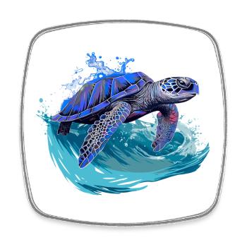 Surf de tortue de mer sur la vague - Magnet carré - blanc - Devant