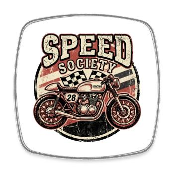 Speed Society Motorrad Vintage Racing - Viereckiger Kühlschrankmagnet - Weiß - Vorne
