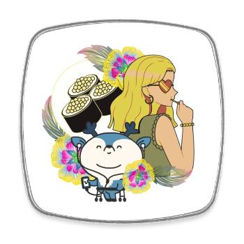 Manga Girl, Sushi and Deer with Walker - Square fridge magnet - white - Front