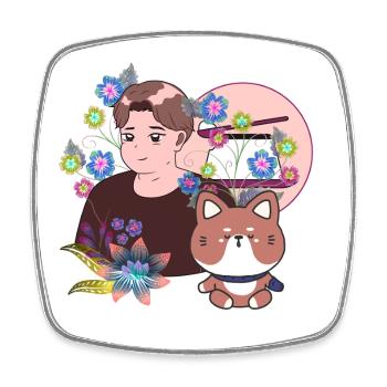 Asian Food Time & Cute Dog with Prosthetic Arm - Square fridge magnet - white - Front