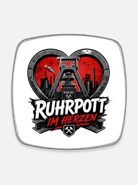 Ruhrpott im Herzen Herz Ruhrgebiet - Viereckiger Kühlschrankmagnet - Weiß