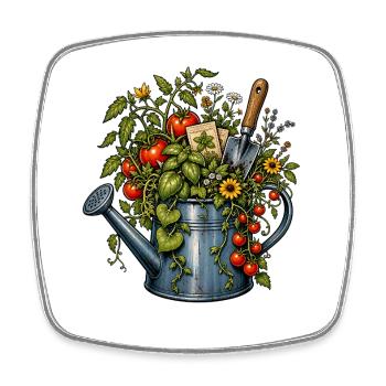 Chaos Gardening Gießkanne Tomaten Kräuter - Viereckiger Kühlschrankmagnet - Weiß - Vorne