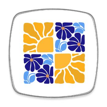 70s Retro Flowers & Sun Design - Square fridge magnet - white - Front