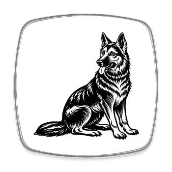 Deutscher Schäferhund sitzt - Viereckiger Kühlschrankmagnet - Weiß - Vorne