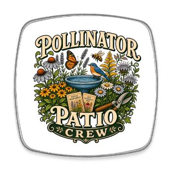 Pollinator Patio Crew Wildflowers Garden - Square fridge magnet - white - Front