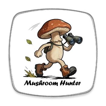 Champignon avec jumelles, chasseur de champignons - Magnet carré - blanc - Devant