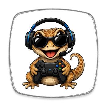 Cute Gaming Lizard Pet Gamer Tier Retro Design - Viereckiger Kühlschrankmagnet - Weiß - Vorne
