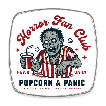 Horror Fan Club Popcorn Panic - Viereckiger Kühlschrankmagnet - Weiß - Vorne