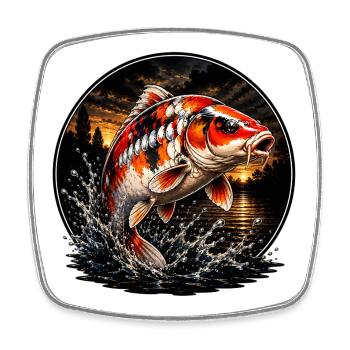 Rot-Weiß-Koi-Karpfen-Sonnenuntergangsdesign - Viereckiger Kühlschrankmagnet - Weiß - Vorne