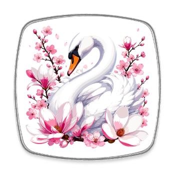 White Swan with Cherry Blossoms - Square fridge magnet - white - Front
