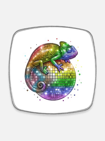 Chameleon on Globo Disco Progress Flag LGBT - Square fridge magnet - white
