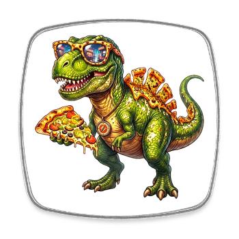 Cool Pizza T Rex Funny Dinosaur Food Lover Design - Square fridge magnet - white - Front