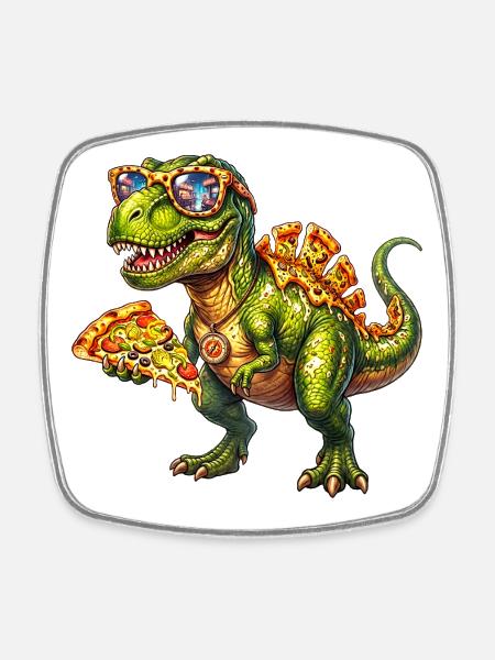 Cool Pizza T Rex Funny Dinosaur Food Lover Design - Square fridge magnet - white