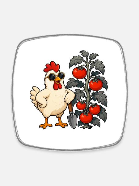 Jardinier de poulets Tomate Humour de jardin de poules - Magnet carré - blanc