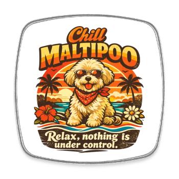 Chill Maltipoo Retro 70s Hund Sonnenuntergang - Viereckiger Kühlschrankmagnet - Weiß - Vorne
