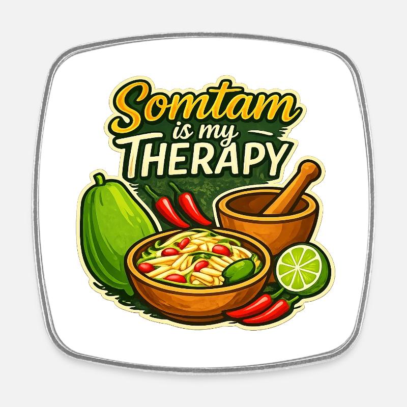 Somtam Is My Therapy – Cuisine de rue rétro thaïlandaise - Magnet carré - blanc
