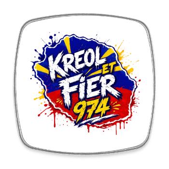 Kreol und Fier 974 - Viereckiger Kühlschrankmagnet - Weiß - Vorne