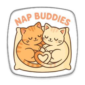 Cute Cat Nap Buddies – Sleeping with Heart - Square fridge magnet - white - Front