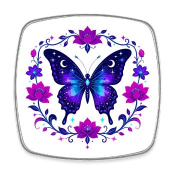Noctilucent butterfly in lotus frame - Square fridge magnet - white - Front