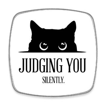 Le chat noir te jugeant silencieusement - Magnet carré - blanc - Devant