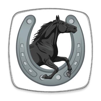 A galloping black Abaga horse that goes through a shoe - Square fridge magnet - white - Front