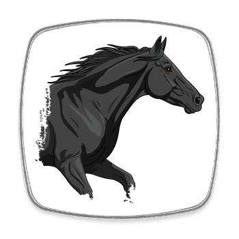 La tête d'un cheval noir au galop - Magnet carré - blanc - Devant
