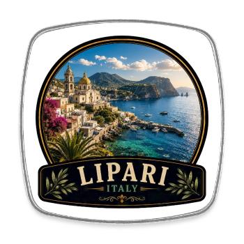 Lipari Italy Coastal Town Holiday Colonial Style - Square fridge magnet - white - Front