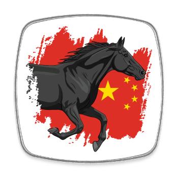 Ein schwarzes Abaga-Pferd vor der chinesischen Flagge - Viereckiger Kühlschrankmagnet - Weiß - Vorne