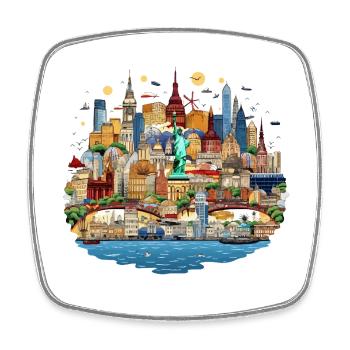 Weltstadt Skyline Kollage - Viereckiger Kühlschrankmagnet - Weiß - Vorne