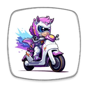 Poney sur un vélo nitro néon - Magnet carré - blanc - Devant