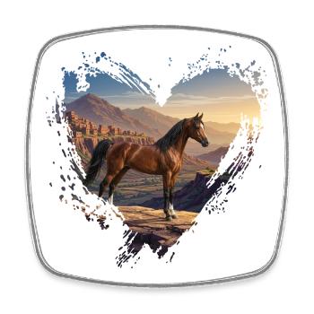 Un cheval Arabe Al Jawf, un paysage et un coeur - Magnet carré - blanc - Devant