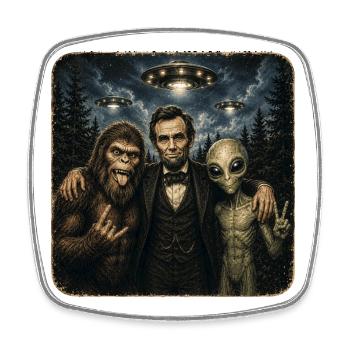 Bigfoot Lincoln Alien Selfie - Retro UFO - Viereckiger Kühlschrankmagnet - Weiß - Vorne