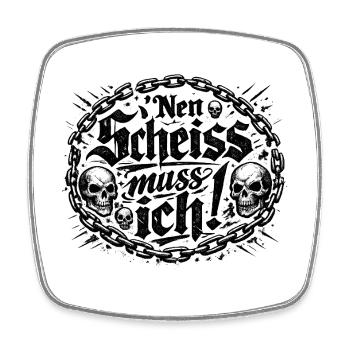 Nen Scheiss Muss Ich Metal Schädel - Viereckiger Kühlschrankmagnet - Weiß - Vorne