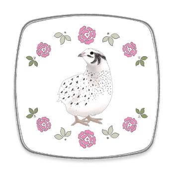 Vintage Wachtel Design mit Rosen - Viereckiger Kühlschrankmagnet - Weiß - Vorne