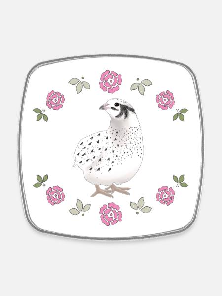 Vintage Quail Design with Roses - Square fridge magnet - white