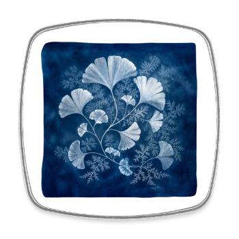 Ginkgo Cyanotype - Floral Botanical Prints - Square fridge magnet - white - Front