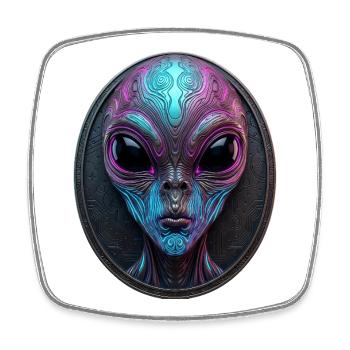 Art de science-fiction avec médaillon néon d’alien - Magnet carré - blanc - Devant
