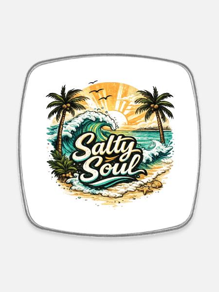 Salty Soul Beach Shirt - Square fridge magnet - white