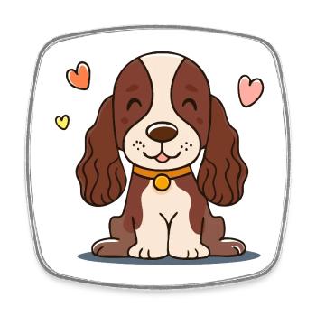 Chiot aux oreilles duveteuses (comic chibi) - Magnet carré - blanc - Devant
