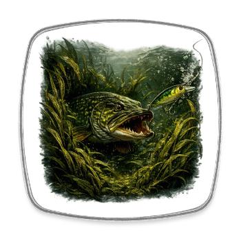 Pike Ambush Predator Fishing Design - Square fridge magnet - white - Front