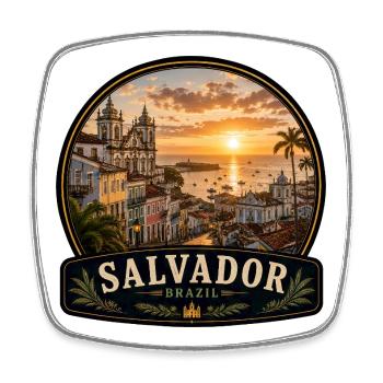 Colonial style port city Salvador Brazil - Square fridge magnet - white - Front
