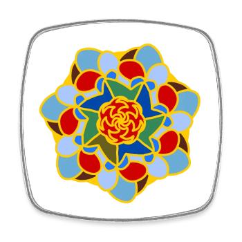 Mandala Floral Coloré Bleu Vert Jaune - Magnet carré - blanc - Devant