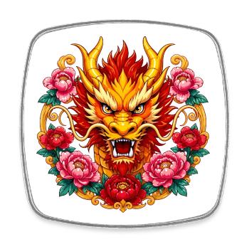 Drachenkopf im Feuerfloralen Rahmen - Viereckiger Kühlschrankmagnet - Weiß - Vorne