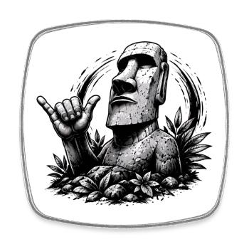 Moai Easter Island Statue with Shaka Sign - Square fridge magnet - white - Front