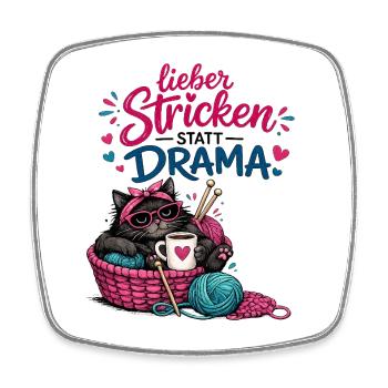 Lieber Stricken statt Drama - Viereckiger Kühlschrankmagnet - Weiß - Vorne