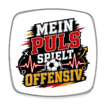 Mein Puls spielt offensiv Fussball Länderspiel - Viereckiger Kühlschrankmagnet - Weiß - Vorne