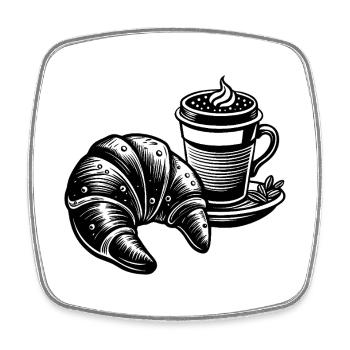 Kaffee und Croissant - Viereckiger Kühlschrankmagnet - Weiß - Vorne