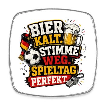 Bier kalt Stimme weg Spieltag perfekt Fussball - Viereckiger Kühlschrankmagnet - Weiß - Vorne