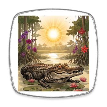 Vintage Florida Gator & Exotic Swamp Flower Nature - Square fridge magnet - white - Front