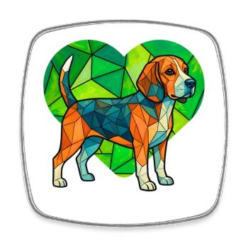 Vintage Beagle Dog Art Retro Elemental Folk Print - Square fridge magnet - white - Front